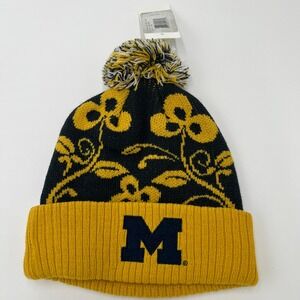Michigan Wolverines Knit Beanie Pom Pom Hat Black Gold NCAA Winter Cap One Size